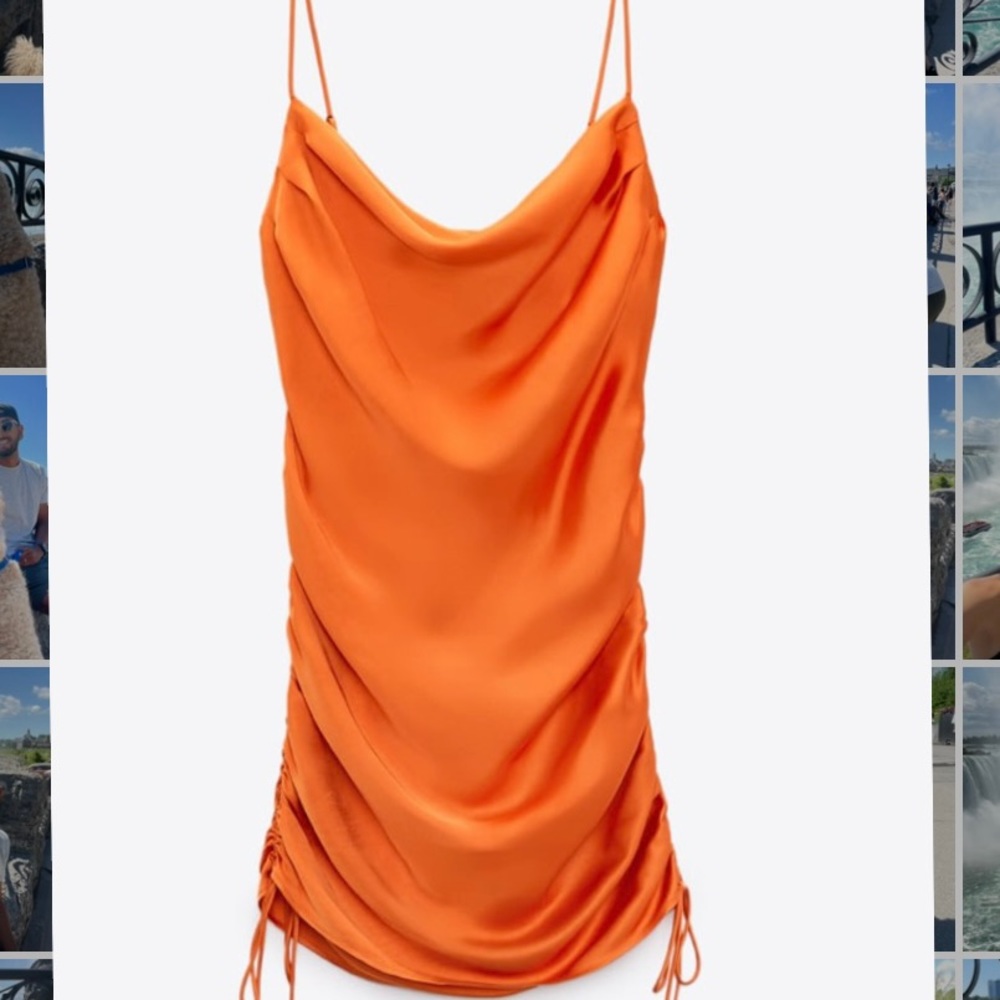 NWT Zara Orange Size Small Draped Satin Effect Dress